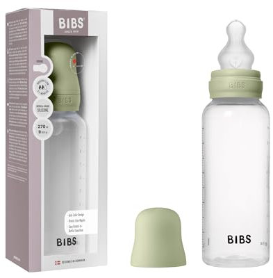 BIBS Babyflasche 270 ml. Sauger aus Silikon - Babyflaschenset. Anti-Kolik. BPA-frei. Mittlerem Fluss. leicht und einfach zu reinigen. geeignet für Neugeborene ab 0 Jahren - Sage