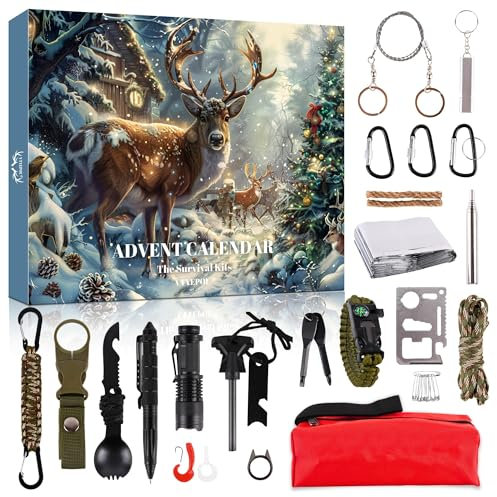 2024 Survival & Mechanics Advent Calendar for Men, Survival Tools Advent Calendar, 24 Days Christmas Countdown Calendar, for Adults Teenagers, Outdoor Survival Equipment (B)