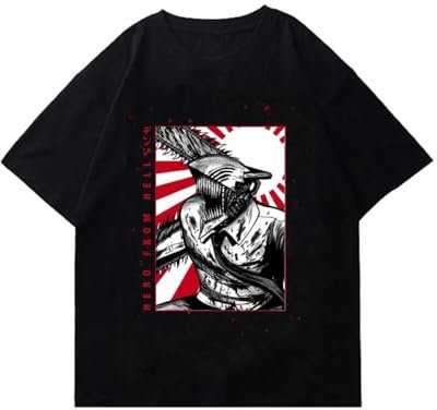 Japanese Manga Chainsaw Man T-Shirts Men T Shirts Streetwear Tee Shirt Clothes top Black L