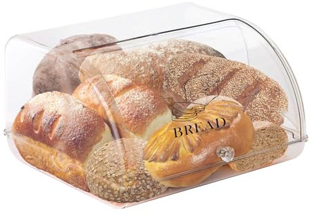 Portapane Trasparente Porta Pane da Cucina Acrilico Portapane Moderno con Coperchio Superiore Arrotolabile per Conservare Ed Esporre Pane, Biscotti e Torte Contenitori Cucina da Tavola 30*13*27cm
