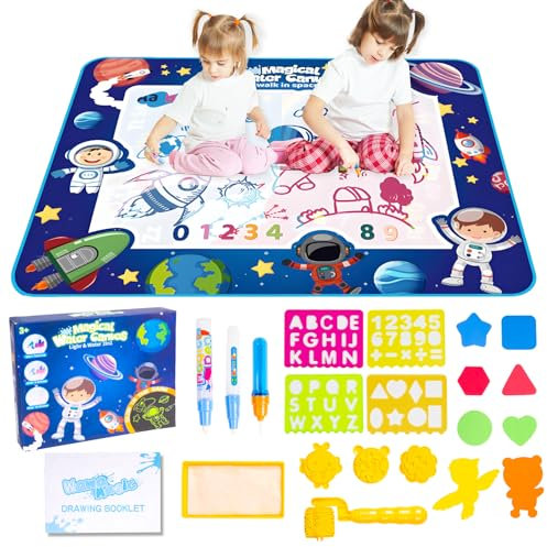 GIBOHOM Agua Dibujo Pintura de astronauta con 80x100 cm,Alfombra Pintar Agua,Doodle Esteras Mágicas,Juguete educativo reutilizable,Regalo para niños y niñas de 2 a 7 año
