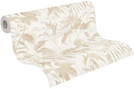 A.S. Création livingwalls Hot Spots Motivtapete 10,05 m x 0,53 m mit Blättermotiv - Creme, Beige, Metallic - Vliestapete, Wanddeko im Dschungel-Look Made in Germany - 782032