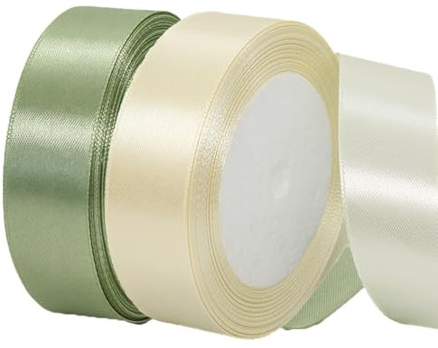 2 Rollen Satinband 20mm Breit, Geschenkband Beige und Eukalyptus Grün Schleifenband Stoff Satinbänder für Blumensträuße, Geschenkverpackung, Weihnachten, Hochzeit und DIY Kunsthandwerk
