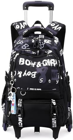 Schulrucksack mit Rollen Mädchen Jungen Teenager Rucksack mit Rollen Trolley Kinder Schultasche Kinder 52x35x25cm