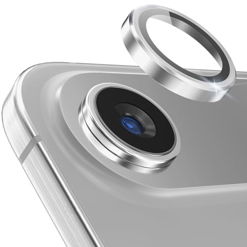 CloudValley for Protection d'objectif pour iPhone 17 Air, [Installation en 1 seconde] Coque en verre trempé ultra-HD, [Compatible avec les coques] Anneau de protection d'écran en métal, Argenté