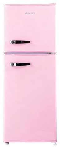 ASCOLI 120L Freestanding Retro Fridge, 88L/32L, Direct Cooling, Mechanical Control, Metal Handle, Adjustable Tempered Glass Shelves, Led Light
