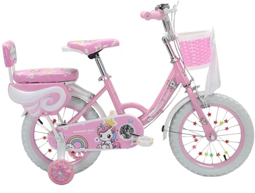 Unicorn Bow Girls Bike Pink Purple, 12/14/16/18/20 Inch, Kids Bike, Children's Bicycle, Child Road Adjustable 2-12 Years Old, Training Wheel, Stabilisers, Basket, Tool Kit (Pink, 20 inch)