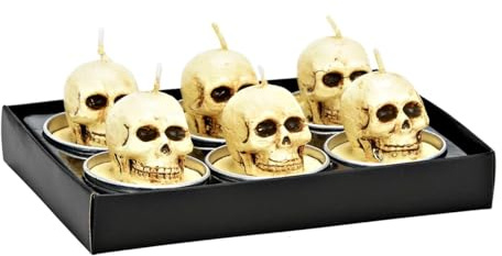 Teelichter Motivteelichter Herbst Halloween, Motiv wählbar Totenkopf - Eule - Fuchs - Eichhörnchen - Kürbis, 6 Stück in der Schachtel (Totenkopf)