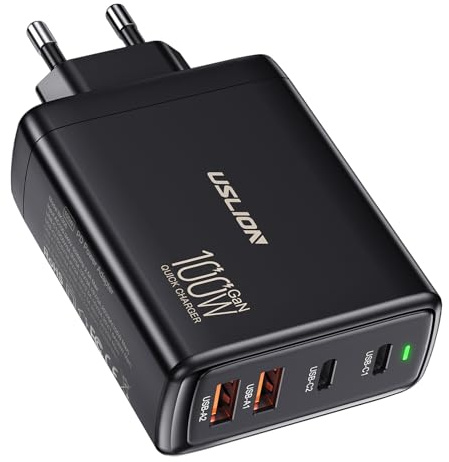 100W USB C Ladegerät 4 Ports, Schnellladegerät Adapter mit GaN III und PD 3.1, mit 2 USB-C und 2 USB-A PPS Charger Netzteil für MacBook, iPhone, Laptop, iPad, Schwarz