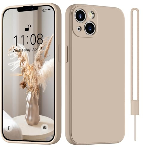 HGH für iPhone 14 Plus Hülle Silikon mit Lanyard, Khaki | Handyhülle für iPhone 14 Plus Dünn Rundumschutz mit Microfiber-Innenfutter Kratzfest Schutzhülle