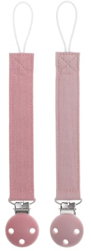 meanus Schnullerkette, Schnullerhalter aus Baumwolleband und silikon clip for Mädchen und Jungs, Baby Schnullerkette Clip Geschenk zum Baby, BPA-frei, 2er-Pack (Powder Rose+Dusty Lilac)