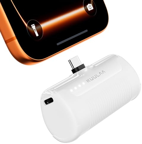 Kuulaa Power Bank USB C 4500mAh, Mini batería externa, carga rápida Type C Powerbank sin cable, pequeño pero fuerte, cargador portátil compatible con Samsung, Huawei, teléfonos móviles USB C (blanco)