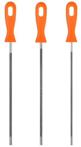 TIXIPEM Lima per affilatura per motosega a catena con manico in plastica [3 pezzi] Lima rotonda in acciaio per motosega e lavorazione del legno [bianco, arancione, 7/32, 3/16, 5/32 pollici]