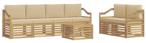 vidaXL Outdoor-Sofagarnitur mit Kissen 7 pcs Weiß und Beige Polyester, Garten, modernes, haltbares Outdoor-Sofa, Lounge-Möbel, Terrassensitzgruppe, bequem und stylish