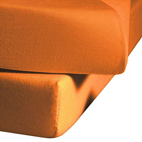 fleuresse Jenny C klassisches Jersey-Spannlaken, 100% Baumwolle, mit praktischem Rundumgummi, Fb. Orange, Größe 100 x 220 cm, auch passend für 90 x 200