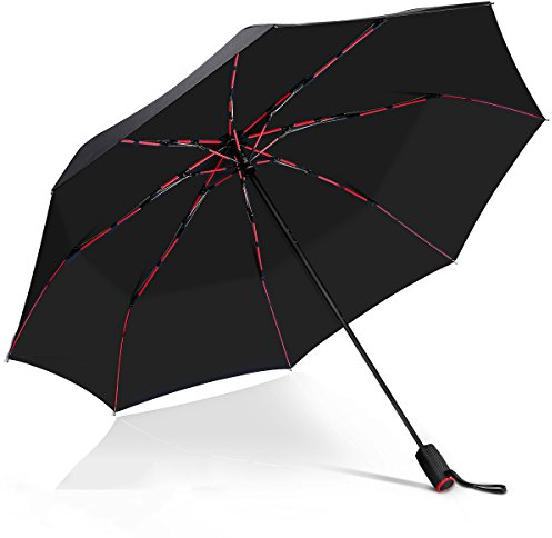 VONDAVO Automatische Taschenschirm Sturmsicherer Regenschirm mit 8 rote fiberglas Rippen & 210T Teflonbeschichtung, Reise/Golfschirm, leicht stabil Kompakt Schirm für Reisen & Business | Dm. 105cm