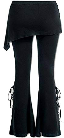 Lazzboy Leggings Bottom Frauen schwarz Bestickt lässig Verband Flares Punk Lace Up Bell (2XL,Schwarz)