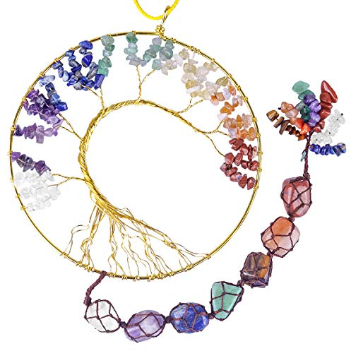 mookaitedecor 7 Chakra Baum des Lebens Heilkristalle Steinwandhalter für Heimtextilien, Draht gewickelt Heim/Büro Ornament 60cm