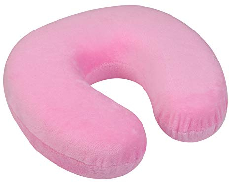 WELLGRO Nackenkissen mit abnehmbarem Bezug - Memory Schaum - Reißverschluss Reisekissen inkl. Transportlasche - ca. 28x28x9 cm (LxBxH) - Farbe wählbar, Farbe:Rosa