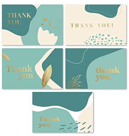 Rileys & Co Dankeskarten mit passenden Umschlägen | 50 Stück, Goldfolie - leere Grußkarten, für Hochzeit, Unternehmen, Geschenke, Abi, Babypartys, Beerdigungen (Salbeigrün)