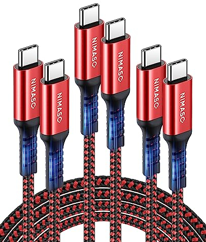 NIMASO Cable USB C a USB C(3 Pack:0.3m+1m+2m),Cable Tipo C Carga Rápida 60W 20V/3A Nylon Duradero Trenzado Compatible con Galaxy S23/S22+/S21 Ultra/S20,Google Pixel 3a XL,Huawei P30,Macbook,iPhone 15