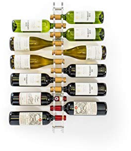 Rosey Home Modern Wall Mounted Wine Rack For 12 Bottles - Slim, Vertical, Narrow Design - Glass Effect Acrylic and Polished Metal Wine Rack