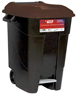 Tayg Eco- Contenedor de residuos con pedal100 litros, base negra y tapa marrón