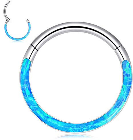 Longbeauty Boucles d'oreilles cartilage CZ 12 mm or rose argent en acier inoxydable 316L avec opale anneaux de nez pour daith Helix Tragus Piercing bleu blanc rose violet acier inoxydable Opale