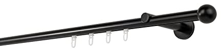 ondeco Gardinenstange auf Maß Innenlauf 20mm Ball 1-lauf Vorhangstange Wandträger 12cm Stilgarnitur Gleiter für Vorhänge Schwarz 220cm
