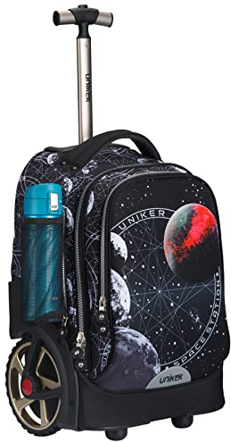 UNIKER Rollen-Laptoptasche für 14-Zoll-Laptops, Rucksack mit Rollen Schultrolley, Rollen-Büchertasche für Jugendliche, Rollen-Reisetaschen, Koffer und Aktentasche mit Rollen