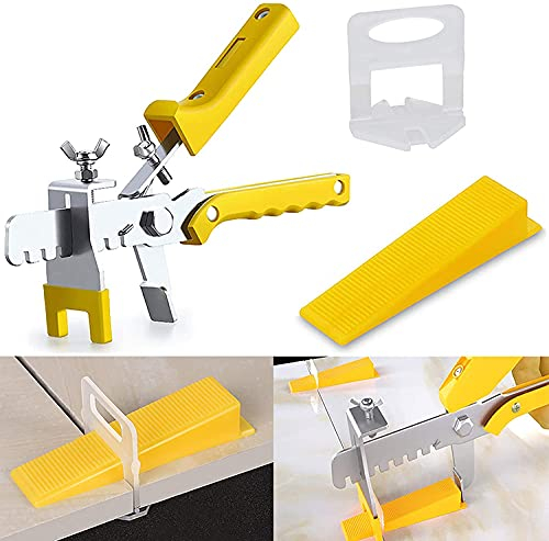 LATERN Kit de Sistema de Nivelación de Azulejos Cloruro de polivinilo, 300Pzs Clips Espaciadores de 1,6mm + 100Pzs Cuñas Reutilizables + Pinza Niveladora - Losetas de Piso y Pared