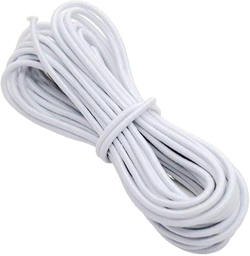 The Bead Shop - Corda elastica per la creazione di bracciali, gioielli e perline, corda elastica rotonda ad alta resistenza, per maschere, cappelli, 3 mm, 5 m, colore: bianco