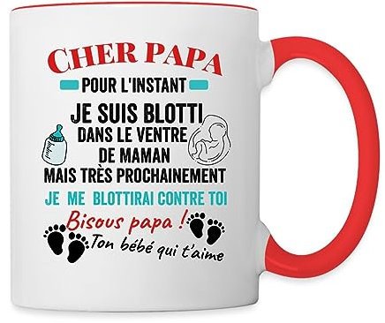 Spreadshirt Cadeau Naissance Futur Papa Fête des Pères Enceinte Grossesse Mug Bicolore, taille unique, blanc/rouge