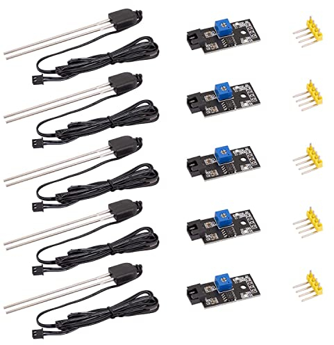 AZDelivery 5x sensore di umidità del suolo, rilevatore di umidità piante con sonda resistente, sistema di irrigazione automatico, compatibile con Arduino e Raspberry Pi