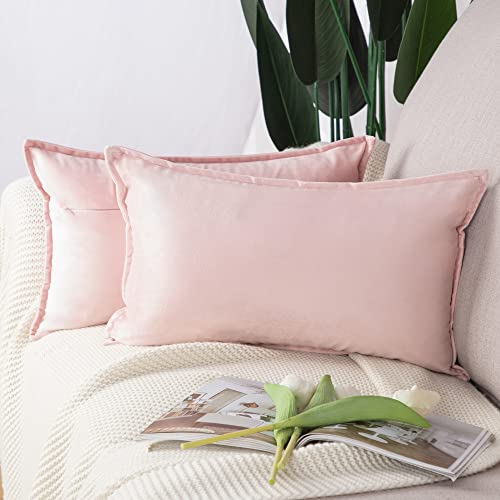 Madizz 2er Set Samt Dekorativ Zierkissenbezüge Luxus Stil Kissenbezug für Sofa für Schlafzimmer Hellrosa 30x50 cm Rechteckigig
