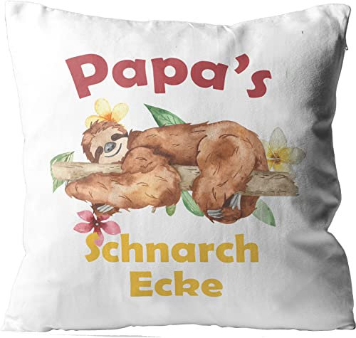 WarmherzIch Kissen Papas Schnarchecke - Kissenbezug mit Füllung, 45cm - Kissenhülle aus Baumwolle - Geschenk Papa Sofa Couch Faultier