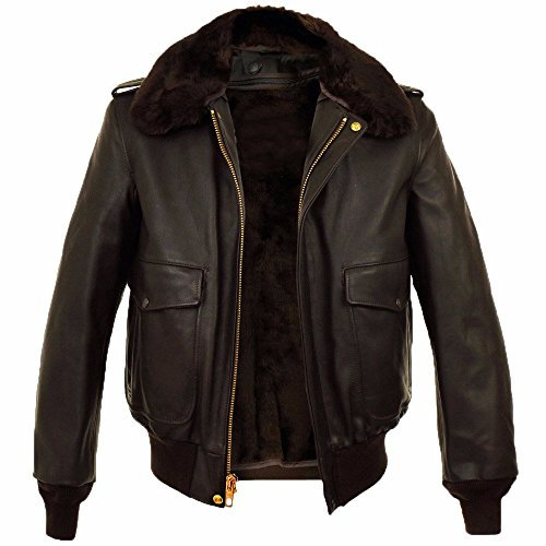 Aksah Fashion Herren G1 Aviator AirForce Flight Pilot Vintage Schaffell Bomber Schwarz Lederjacke, braun, XL