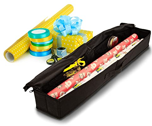 BigDean Geschenkpapier Aufbewahrung Geschenkpapier Organizer Aufbewahrungstasche Geschenkpapier Aufbewahrung Geschenkpapierrollen – mit 2 Netztaschen + verstärkter Boden und Seitenwände