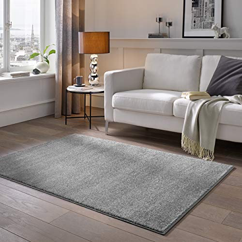 TacaHome Kurzflor Teppich Designer I Flauschiger Flachflor fürs Wohnzimmer, Esszimmer, Schlafzimmer oder Kinderzimmer | 240 x 340 cm Grau
