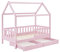 Juskys Kinderbett Marli 80 x 160 cm mit Bettkasten 2-teilig, Rausfallschutz, Lattenrost & Dach - Massivholz Hausbett für Kinder - Bett in Rosa