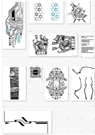 10 Blätter Cyberpunk Maschine Temporäre Tattoo Aufkleber Halloween Gesicht Makeup Tattoo Roboter Platine Blume Arm Tattoo