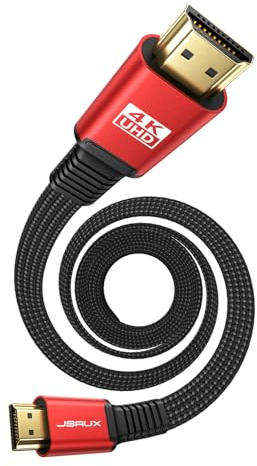 JSAUX 4K HDMI Kabel 4Meter [4K@60Hz,HDMI 2.0,18Gbps] 4KFlach HDMI 2.0 Kabel Highspeed 4M HDMI Nylon Geflochten Kabel Support 4K 3D HDR UHD 2160p 1080p Ethernet ARC kompatibel mit PS3/4 TV PC Rot