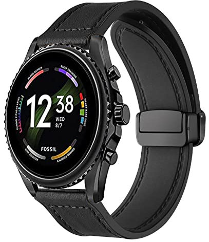 Correa para Fossil Gen 6 44mm/Gen 5E 44mm Correa PU Piel Cierre Magnético Silicona Pulsera Ajustable Correa para Fossil Gen 6 44mm/Gen 5E 44mm (Gen 6/5E 44mm,G)