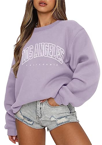 Tomwell Sweatshirt Damen Oversized Pullover Herbst Winter Rundhals Pulli Mädchen Fleecepullover Langarmshirt B Violett M
