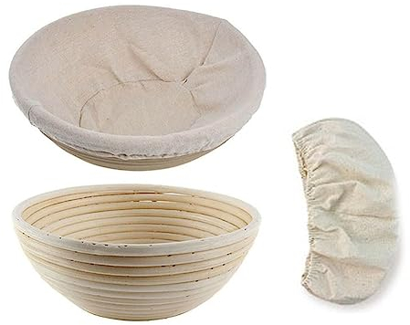 Povxlum 2Pcs Bread Proofing Baskets,Round Rattan Bread Bowls with Liners for Home Bakers Baking Making 23cm