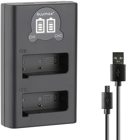 Blumax EN-EL9a EN-EL9e EN-EL9 Mini chargeur double LCD compatible avec Nikon D3000, D40, D40x, D5000, D60, D 3000, D 40, D 40x, D 5000, D 60