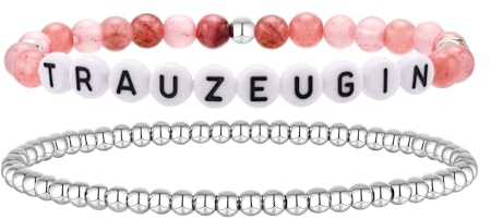 TempBeau Trauzeugin Damen Armband Perlen : Natursteinperlen Armbänder Edelstahl Silber Handmade Stretch Armkette für Frauen Freund Brautjungfer Hochzeit Geschenk