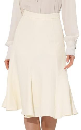 Allegra K Donna Gonna Longuette Svasata per Gonne Eleganti A Vita Alta con Cerniera Laterale Beige XS