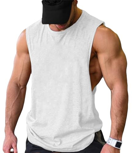 COOFANDY Tanktop Herren Sport Gym Workout Tanktop Muskelshirts Männer Ärmelloses Shirt Weiß 1 Stück M