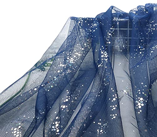 SYSUII 160cm * 3m Chiffon Glitzer Tüll Dekostoff mit kleine Pailletten Dekostoff Kostümstoff zum Nähen Durchsichtig Stoff Tüll Pailletten-Stoff für DIY Hochzeit Kleid Dekoration Tischedeko-Navy blau